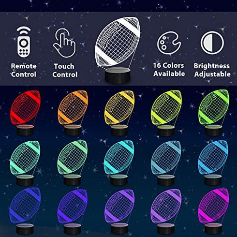 Lampeez Football Gifts Night Light, Kids 3D American Football Night Light Optical Illusion Rugby Lamp with 16 Colors Changing Remote Birthday Xmas Valentine's Day Gift Idea for Sport Fan Boys Girls