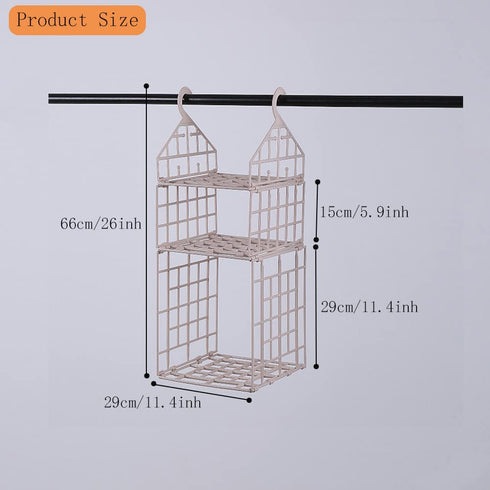 Gencuoir Foldable Closet Organizer,2-Layer Plastic Hanging Organizer Closet Organizer Hanging for Bathroom&Kids roomCan fit Sweater Shoes Tote Bag(Beige )