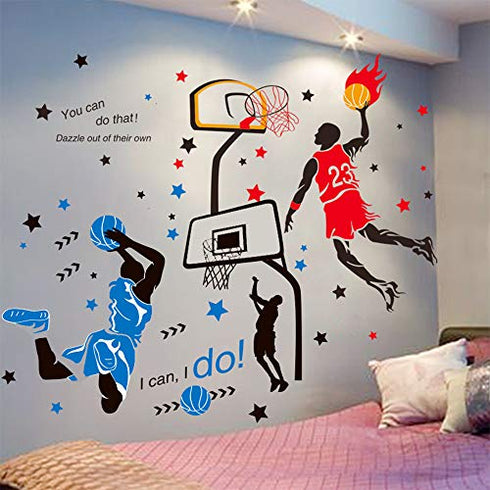 KeLay Fs 3D Basketball Wall Decals Sports Decor Basketball Player Wall Stickers Basketball Wall Decals Wallpaper for Boys Kids Room Decor
