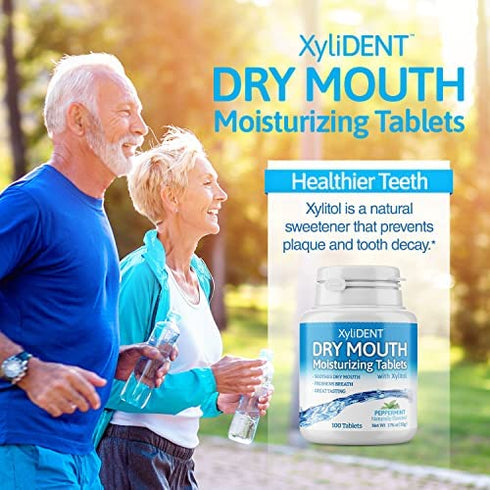 XyliDENT Xylitol Tablets for Dry Mouth Relief - Stimulates Saliva, Freshens Breath, Reduces Acid Production, Fast Acting Relief, 100 Count (Peppermint)