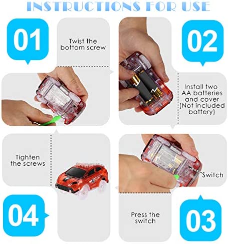 Save Unicorn Tracks Cars Replacement only, Toy Cars for Tracks Glow in The Dark, Car Tracks Accessories with 5 Flashing LED Lights, Compatible with Most Car Tracks for Kids Boys and Girls(4pack)