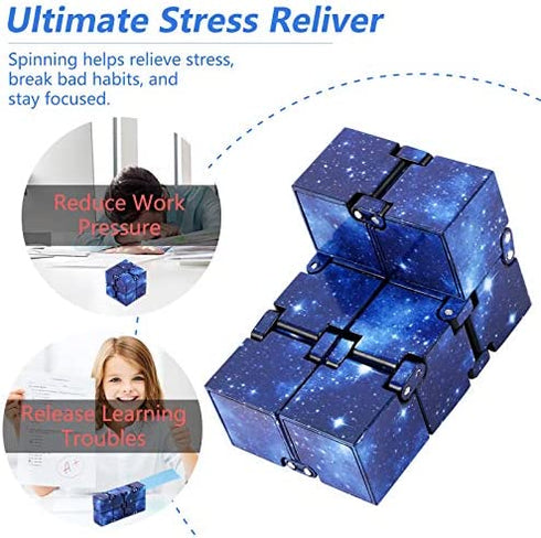 CABAX Infinity Fidget Cube for Kids and Adults, Stress and Anxiety Relief Cool Hand Mini Kill Time Toys Infinite Cube for Add, ADHD (Blue Galaxy Space)