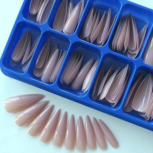 LoveOurHome 400pc Colored Long Stiletto Press on Nails Full Cover Pointy Fake False Nails Artificial Fingernails for Women Girls Acrylic Nail Design Salon Manicure Extension