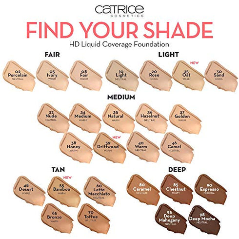 Catrice | HD Liquid Coverage Foundation | High & Natural Coverage | Vegan & Cruelty Free (002 | Porcelain Beige)
