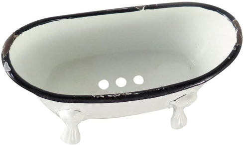 Foreside Home & Garden Black Distressed Rim White Enamel Bathtub Soap Dish