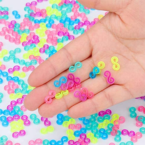 500 Pieces S Clips Rubber Band Clips Plastic Connectors Refills Kit Clip for Loom Bracelets (Colorful)
