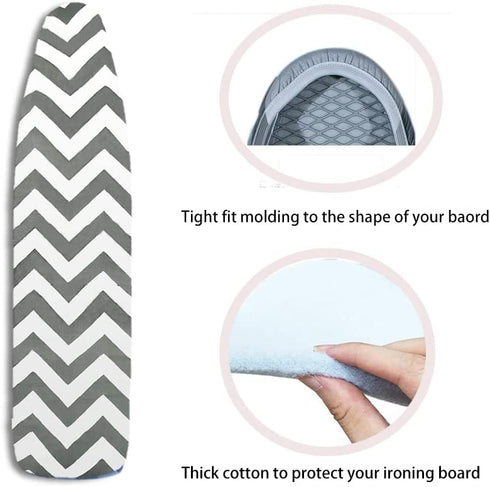 H HIKKER-LINK 15"x54" Ironing Board Cover Heat Resistance Durable 100% Cotton with Thicken Felt Material,Elasticized Edges,Hook and Loop Tape Straps ?Grey Waves?