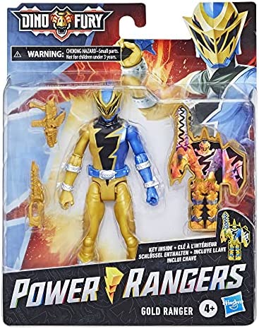Power Rangers Dino Fury Gold Ranger 6-Inch Action Figure Toy Inspired by TV Show with Dino Fury Key and Dino-Themed Accessory for Ages 4 and Up
