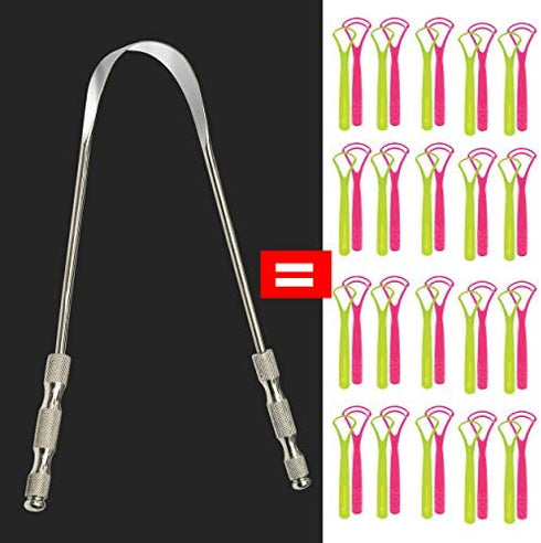 AVOOLI Metal Tongue Scraper with Case, Pack of 2 - Stainless Steel Tounge Scraper Cleaner for Bad Breath Remover, Tongue Cleaner for Adults, Metal Tounge Scrappers, Oral Hygiene Toungescrapper Kit