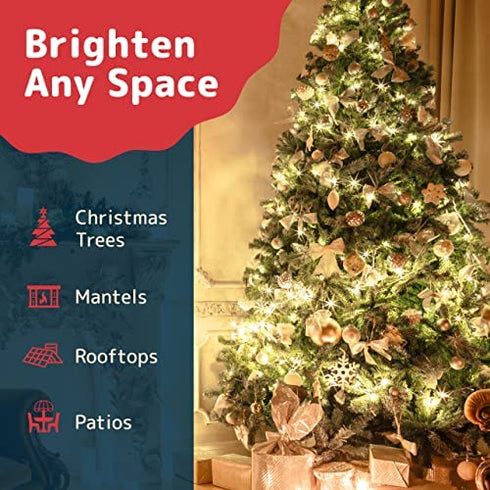 PREXTEX Christmas Lights (20 Feet, 100 Lights) - Clear White Christmas Tree Lights with White Wire - Indoor/Outdoor Waterproof String Lights - Warm White Twinkle Lights