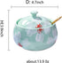 Ceramic Sugar Bowl with Lid, Ceramics Cyan Sugar Salt Pepper Storage Jar Seasoning Pot with Lid and Spoon for Home and Kitchen