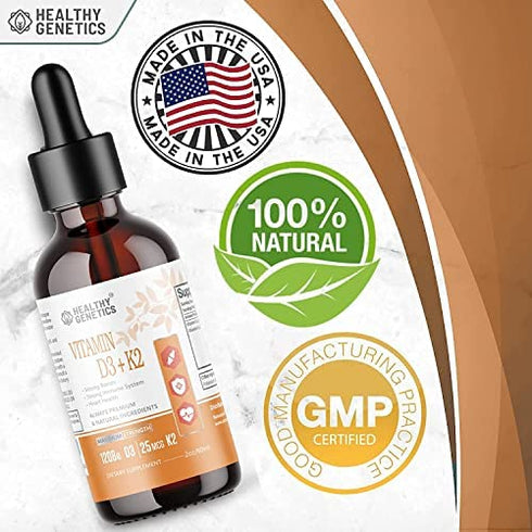 Liquid Vitamin D3 K2 Plus Vitamin K2 MK-7 - Vitamin D Liquid Drops for Bones, Immune, Heart Health & Boost Energy 2oz