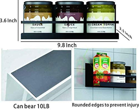 YCOCO Magnetic Spice Rack Organizer Single Tier Refrigerator Spice Storage Shelf, Easy to Install the Side of Refrigerator Can Hold spices, Jar of Olive Oil, Cooking Oils, Salt, Pepper,Black Pack of 2