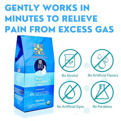 Secrets Of Tea Baby Constipation Relief Tea - Natural USDA Organic Caffeine Free - Tea for Baby Colic, Gas ,And Acid Reflux - Up to 80 Servings -20 Count(1 Pack)