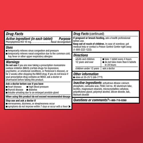 Amazon Basic Care Sinus pe, phenylephrine hcl tablets, 10 mg, 36 Count