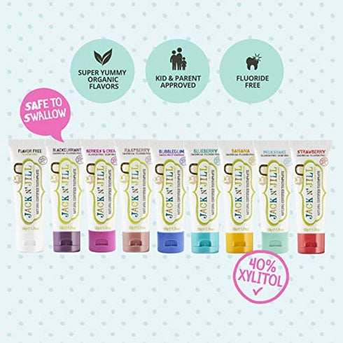 Jack N' Jill Kids Natural Toothpaste - Kids Toothpaste Fluoride Free, Organic Flavors, BPA Free SLS Free, Makes Tooth Brushing Fun for Kids - Banana & Blackcurrant, 1.76 oz (Pack of 2)