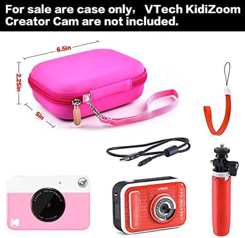 Kids Camera Case for VTech KidiZoom Creator Cam HD Video Camera/ for KODAK Printomatic Digital Instant Print Cameras Toys, Carrying Storage Organizer Bag Also Holds Tripod Accessories(Box Only)-Pink