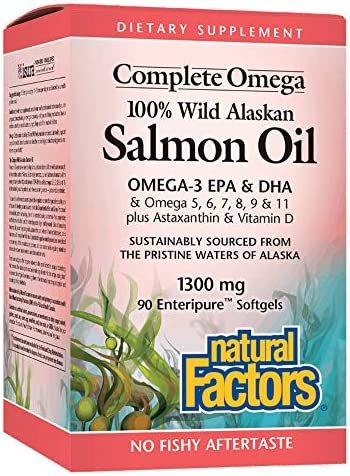 Natural Factors Complete Omega, Wild Alaskan Salmon Oil, Supports Heart and Brain Health with Omega-3 DHA and EPA, 90 softgels (90 Servings)