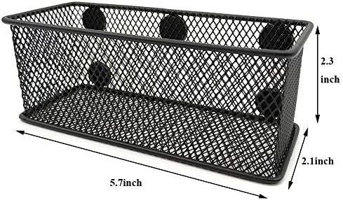 EASEPRES Magnetic Pencil Holder Set of 3 - Black Wire Mesh Storage Baskets Organizer with Strong Magnets - Perfect for Whiteboard, Refrigerator and Locker Accessories