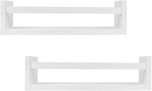 Foraineam Set of 2 Floating Shelves Wall Mounted Wood Storage Shelves Nursery Room White Wall Shelves