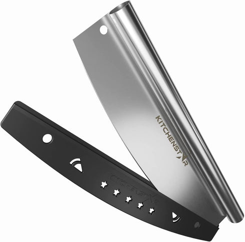 14 Pizza Cutter by KitchenStar | Sharp Stainless Steel Slicer Knife - Rocker Style w Blade Cover | Chop and Slices Perfect Portions + Dishwasher Safe Premium Pizza Oven Accessories