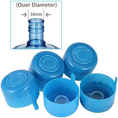 WINBOB 5PCS 55mm 3 and 5 Gallon Non-Spill Caps,Replacement Water Bottle Snap On Cap Anti Splash Peel 5 Piece