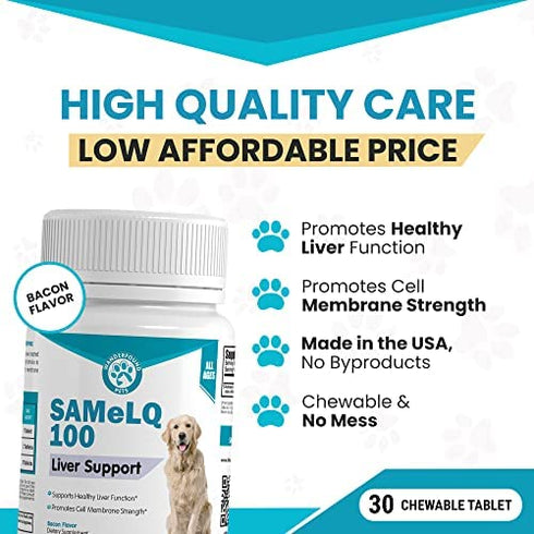 SAMeLQ 100, Liver Support for Dogs, SAM e Chewable Hepatic Support for Dogs, Promotes Cell Membrane Strength, Bacon Flavor (30 Count)