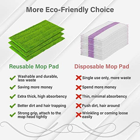 Reusable Microfiber Mop Pads Fit Swiffer Wet Jet (4 Pack), Washable Mop Pad Refills Compatible with WetJet, Heavy Duty Spray Mop Replacement Heads for Floor Cleaning, Come with a Scraper (12?, Green)