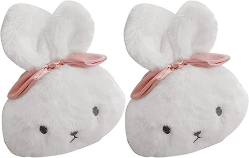 MeiBoAll Car Headrest Pillow, 2pcs Cute Cartoon Car Headrest Neck Support Cushion Plush Rabbit Automotive Interiors Trim Decoration Mounted Headrest Pillows for Car Front Seats, White