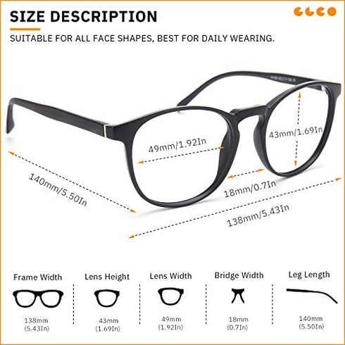 IBOANN 3 Pack Blue Light Blocking Glasses Women/Men, Round Fashion Retro Frame, Vintage Fake Eyeglasses with Clear Lens (Matte Black & Leopard & Clear Pink)