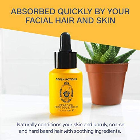 Beard Oil 1 fl oz by Seven Potions. Fragrance Free Beard Softener. Stops Beard Itch. Natural Beard Conditioning Oil. Contains Jojoba Oil (Pure Equilibrium)