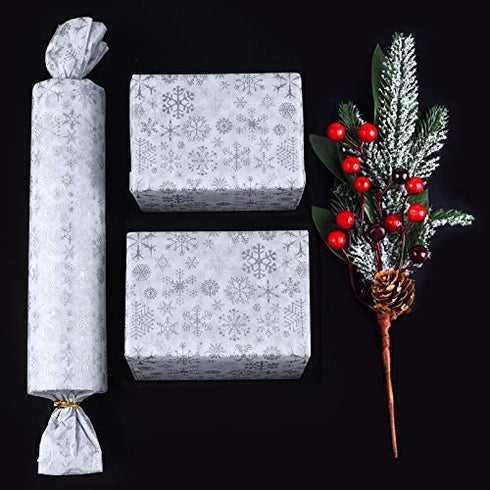 CHRORINE 90 Sheets Christmas Wrapping Paper Silver Snowflake Wrapping Tissue Paper with Snowflake Stikers for DIY Craft? Christmas Party Winter Party Decorations?14.96 inchx20 inch?