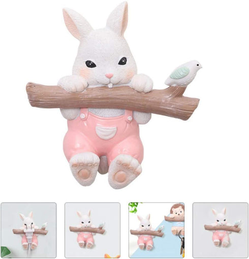 KESYOO Rabbit Wall Hook Resin Bunny Coat Hooks Wall Mount Decorative Animal Figurine Hooks Rack Hangers Holders for Clothes Towels Robe Keys Hats Bags Cable Wire