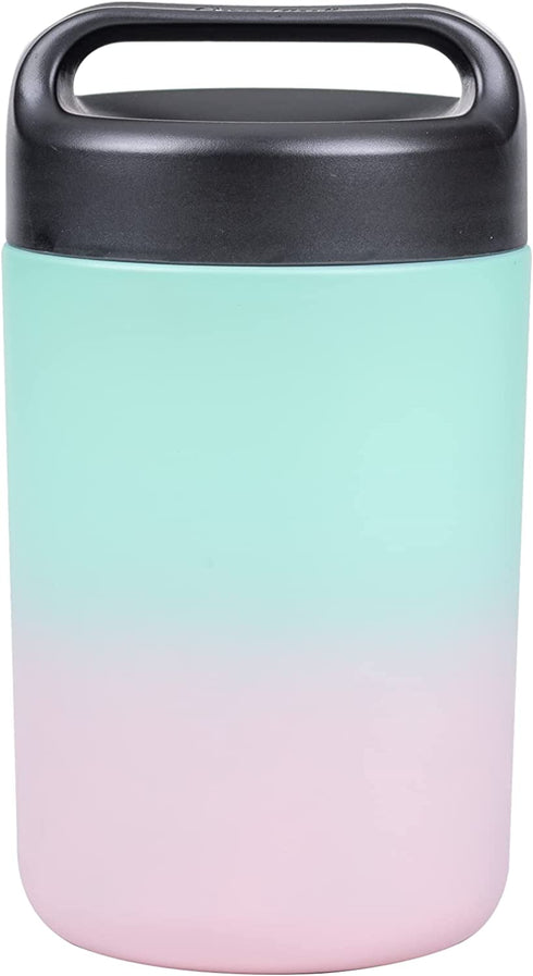 Goodful Vacuum Sealed Insulated Food Jar with Handle Lid, Stainless Steel Thermos, Lunch Container, 16 Oz, Ombre Pink to Blue