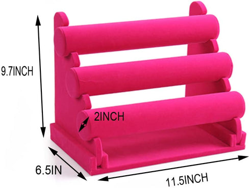 Glitterymall Jewelry Bracelet Watch Display Stand Bar Necklace Watch Display Rack Stand Holder Organizer Tower (Hot pink velvet 3 Tier)
