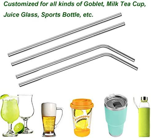 VEHHE Metal Straws Stainless Steel Straws Drinking Straws Reusable - 10.5" Ultra Long 4 + 1 - W/Cleaning Brush for 20/30 Oz for Yeti RTIC SIC Ozark Trail Tumblers (2 Straight|2 Bent|1 Brush)