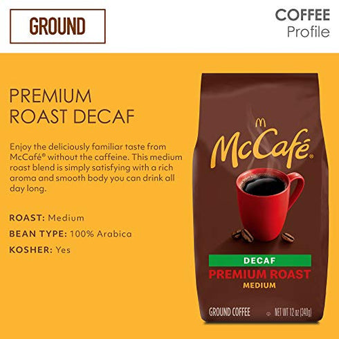McCafe Medium Roast Ground Coffee, Premium Roast Decaf, 12 Oz