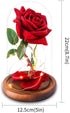 Beauty and The Beast Rose ,Red Silk Rose with Fallen Petals in Glass Dome on Wooden Base,Graduation Gift,Birthday Gifts?Valentine's Day ,Anniversary ,Christmas
