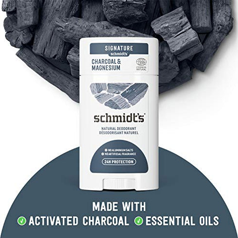 Schmidt's Aluminum Free Natural Deodorant for Women and Men, Charcoal & Magnesium with 24 Hour Odor Protection, Certified Natural, Vegan, Cruelty Free, 1.7 Oz (Pack of 2)