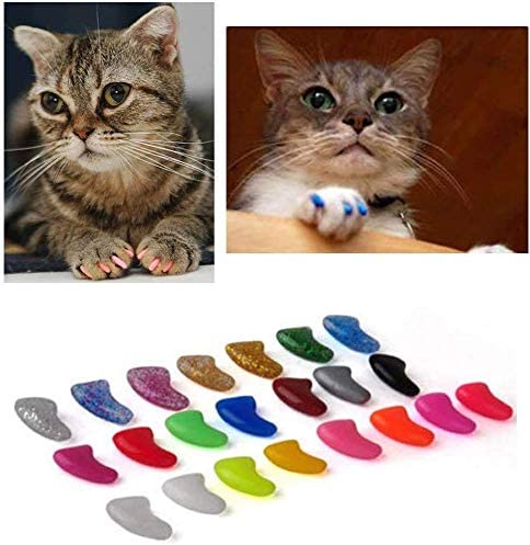 JOYJULY Soft Cat Kitty Nail Caps Claws Covers for Cats Paws Grooming Claw Care, 100pcs 4 Size of 1 Glitter Shinning & 4 Solid Colors & 5 Glues (M)