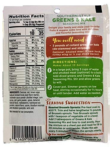 Concord Foods Southern Style Greens & Kale Seasoning Mix (Pack of 4) 1 oz Packets