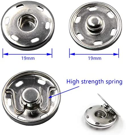 50 Sets Sew-on Snap Buttons, Metal Snaps Fasteners Press Studs Buttons for Sewing Clothing, 3/4" 19mm(Silver)
