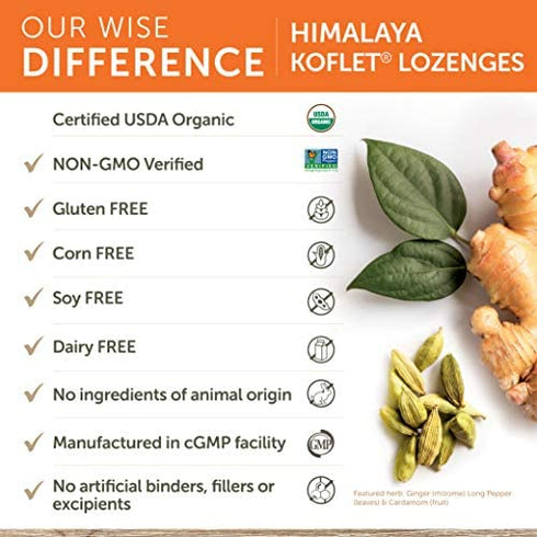 Himalaya Koflet Lozenges, Original Menthol Flavor, Natural Herbal Cough Drop for Warming Relief and Soothing Throat Comfort, 130 mg, 20 Lozenges,Beige