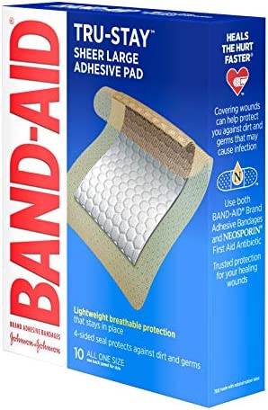 Band-Aid Brand Tru-Stay Adhesive Pads, Large Sterile Adhesive Bandages for First Aid Wound Care and Protection of Minor Cuts, Scrapes & Burns, Lightweight, Breathable, Large Size, 10 ct