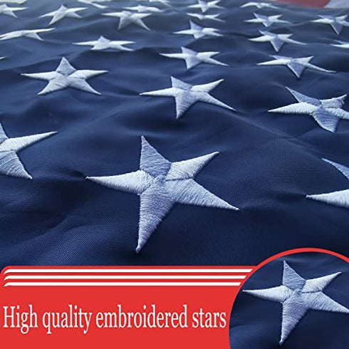 American Flags for Outside 3x5 USA Flag 100% Made In USA Embroidered Stars Heavy Duty US Flag Banner for High Winds Sewn Stripes Oxford Cloth Header with 4 Rows Stitched Edge