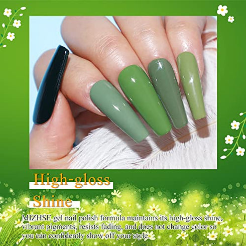 MIZHSE Carnival Evergreen 18 ml Gel Nail Polish Set- Army Green Nail Gel 6 Colors kits Olive Neon Green gel nail with Gift Box Nail Gel Soak Off UV LED Salon Dark Green kit (Green Set)