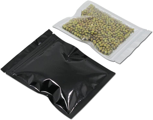 100 Pack 4x5 inch Glossy Black Resealable Clear Front Mylar Foil Zipper Lock Pouch for Zip Reclosable Lock Food Storage Bags Heat Seal Pouches Airtight Grocery Pack