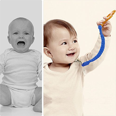 Pacifier Clip for Boys - 4 Pcs Pacifier Holder Leash for Girls, Soft Braided Pacifier Clips 100% Handmade Fits All Pacifiers, Modern Unisex Binky Holder(Green/Jewel Blue/Navy Blue/Gray)