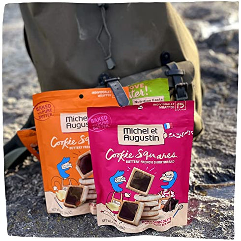 Michel et Augustin Gourmet Chocolate Cookie Squares | Dark Chocolate & Sea Salt | Individually Wrapped European Cookies | 15 French Shortbread Cookies