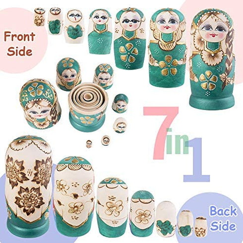 Jeccffes Russian Nesting Dolls Matryoshka Wooden Stacking Nested Set 7 Pieces Handmade Toys for Kids Children Christmas Mother's Day Birthday Home Room Decoration